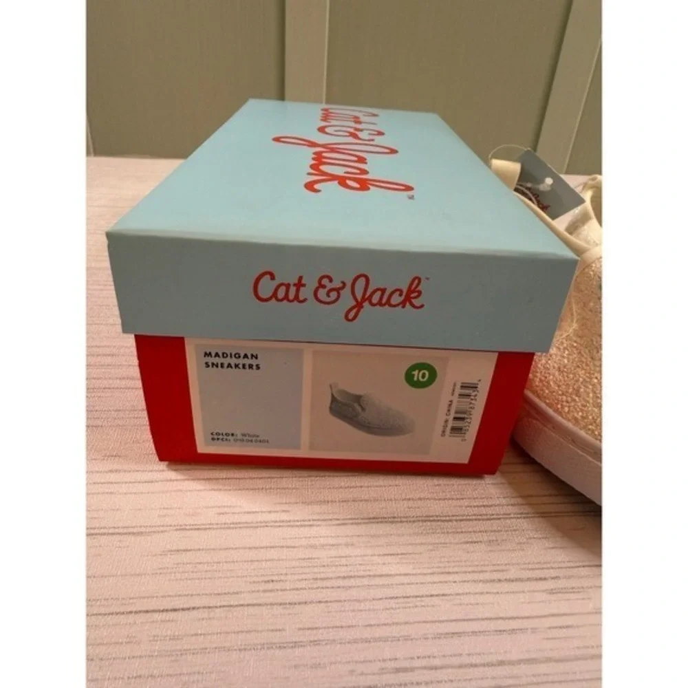 Cat & Jack Madigan Kids Size 10 White Glitter Slip On Sneakers NIB NEW